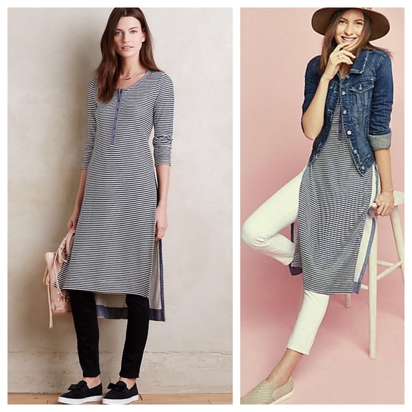 Anthropologie Tops - Anthropologie Postmark Split Henley Tunic Stripe